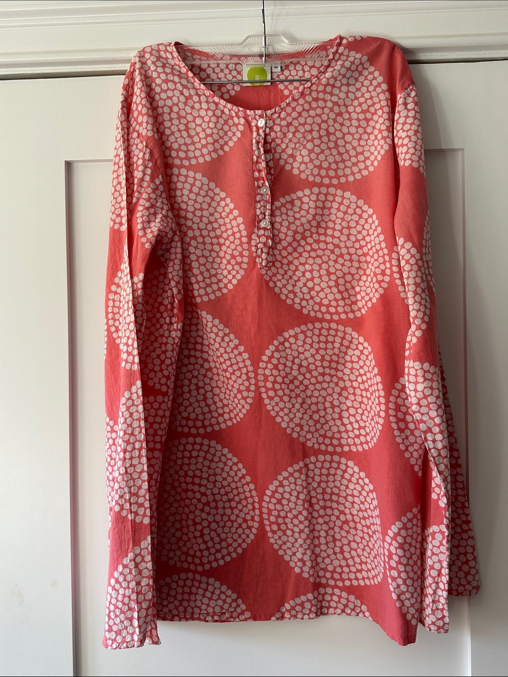 Coral Pink Dot-Print Tunic Top